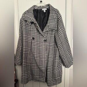 Black and white plaid pea coat